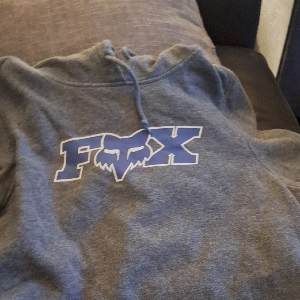Fox Men's Blue Logo Gray Hoodie